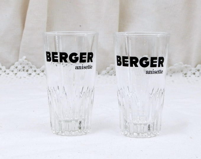 Set 2 Small Vintage French Berger Anisette Glasses, Retro French Cote D'Azur Bistro Decor, Pair Anisette Aperitif Momie or Momiette Glasses