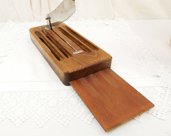 Vintage French Guillotine Bread Knife with Crumb Collecting Tray Made of Walnut Wood and Stainless Steel, Baguette Cutting Board, Kitchen Vintage French Guillotine Bread Knife with Crumb Collecting Tray Made of Walnut Wood and Stainless Steel, Baguette Cutting Board, Kitchen