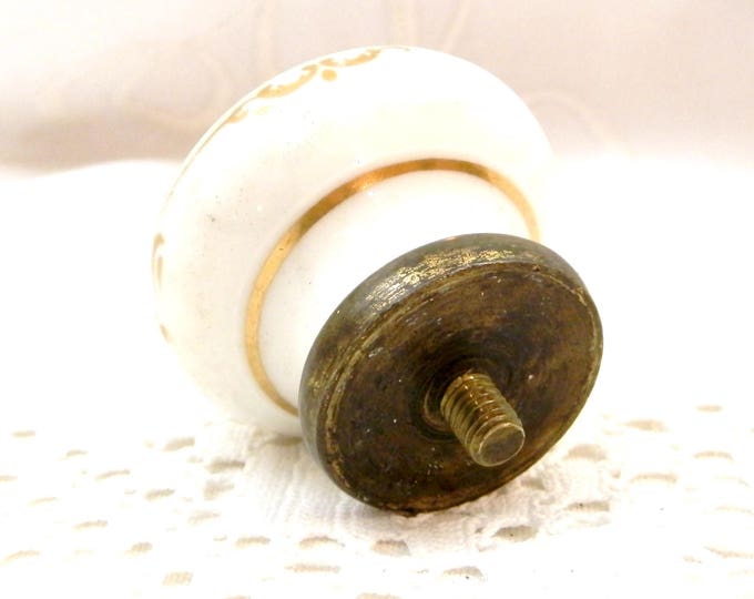 Vintage White Porcelain and Brass Hand Painted Floral Pattern with Mint Green and Gold Gilt Boarder Furniture Pull Handle / Knob