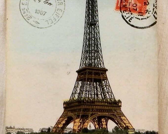 Antique French Postcard of the Eiffel Tower Posted in 1907 from the Second Story with the Tour Eiffel Postmark Paris France, French Decor Antique French Postcard of the Eiffel Tower Posted in 1907 from the Second Story with the Tour Eiffel Postmark Paris France, French Decor
