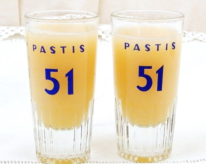 2 Vintage French Small Pastis 51 Mominettes Glasses, Pair French Aperitif Glasses, Pernod Ricard Cote D'Azur South of France, Barware 2 Vintage French Small Pastis 51 Mominettes Glasses, Pair French Aperitif Glasses, Pernod Ricard Cote D'Azur South of France, Barware