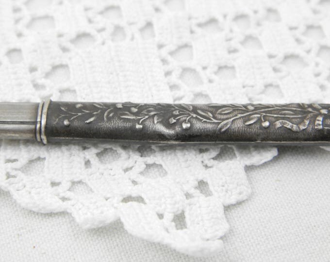 Antique French Silver Pendant Pencil Holder, Precious Metal Pen Case for a Necklace, Victorian Novelty Jewelry with Cherry Pattern