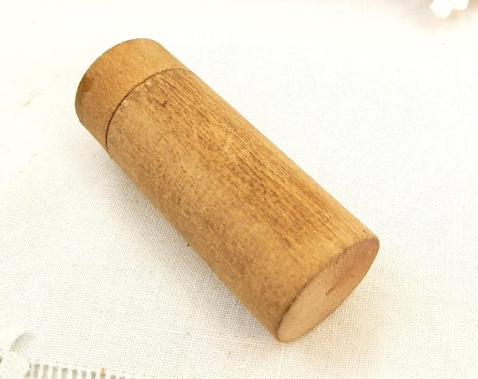 Cylindrical Turned Wooden Pill Box, French Vintage Box Made of Wood, Rustic Brocante Decor