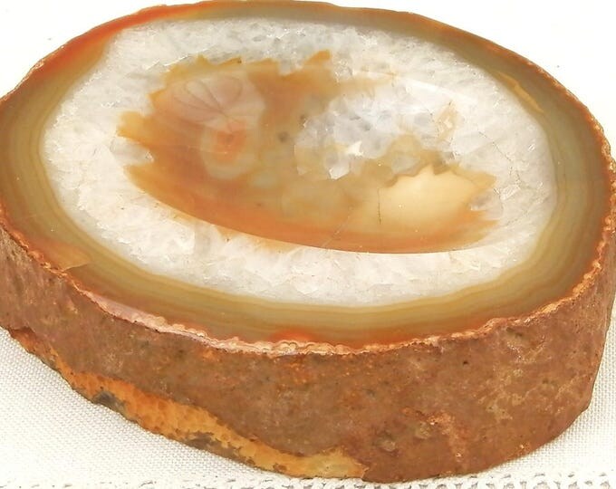 Round Vintage Carved Onyx Marble Agate Stone Nodule Slab Ashtray, Mid Century Tobacciana, Retro Man Cave Decor, Smoking Ash Tray