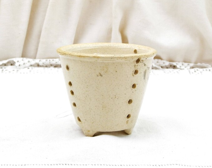 Small Antique French Stoneware Cheese Faisselle Straining Pot, Pottery Dairy Cream Cheese Drainer from France, Retro Cookware Kitchen Mold