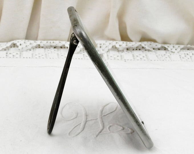 Antique 20's French Barber's Beveled Mirror with Adjustable Free Standing Easel Chrome Frame,Hand Held Wall Hanging Retro Bathroom