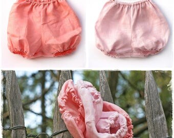 Pink 2 baby girl was linen bloomers set