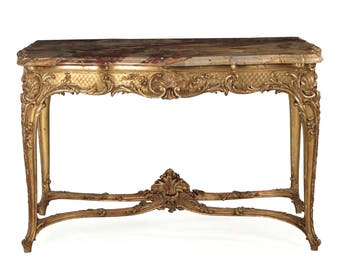 Exceptional Louis XV Style Giltwood Antique Center Table w/ Marble Top