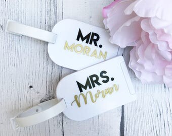 Mr. and Mrs. Luggage Tag Set // Honeymoon/Wedding