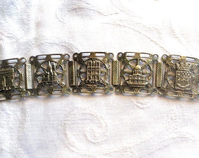Vintage Paris Souvenir Bracelet, Paris Landmarks, Vintage Paris Jewelry, Eiffel Tower, Notre Dame, Parisian Bracelet