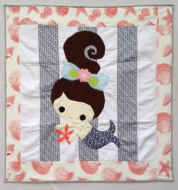 Handmade baby quilt Mermaid blanket Baby girl quilt