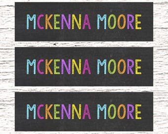 80 Skinny Personalized Waterproof Labels Waterproof Stickers Dishwasher Safe Kindergarten Daycare Label School - Chalkboard Girl 003