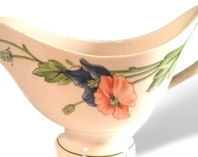 Villeroy & Boch Gravy Boat, Amapola, Poppies, Vitro Porcelain, Large Gravy Bowl Server, Germany, Blue Orange Flowers