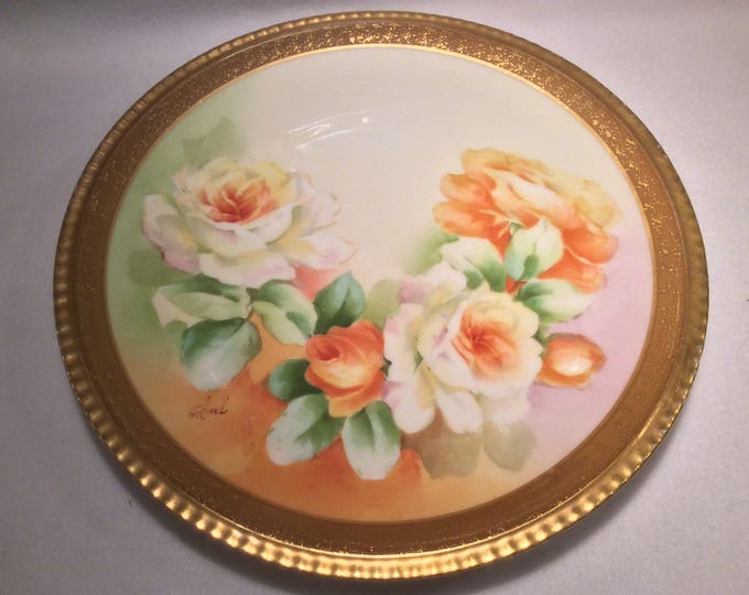 Limoges Vintage Cabinet Plate, Yellow Rose Bouquet, Old Abbey Plate, Gift For Her, Gift For Christmas, Antique Wall Plate