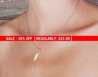 SALE 20% OFF Gold necklace, Feather necklace, unique necklace, leaf necklace, delicate necklace, style, feather pendant - 593