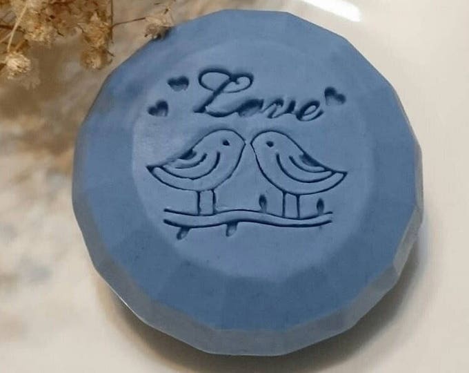 Handmade Cookie Stamp Seal Soap Stamp - Two Birds Hearts with Text "Love"
