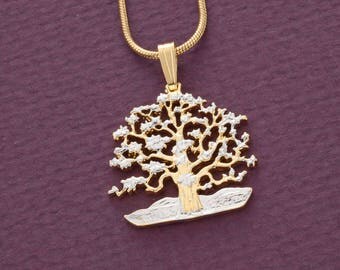 Tree of Life Pendant & Necklace, Hand Cut South Pacific Coin, ( # 646B )
