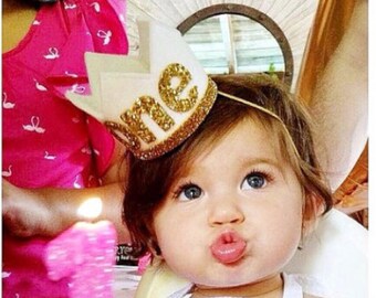 1st Birthday Girl Outfit || 1st Birthday Crown Headband || First Birthday Crown || First Birthday Cake Smash || White felt + Gold
