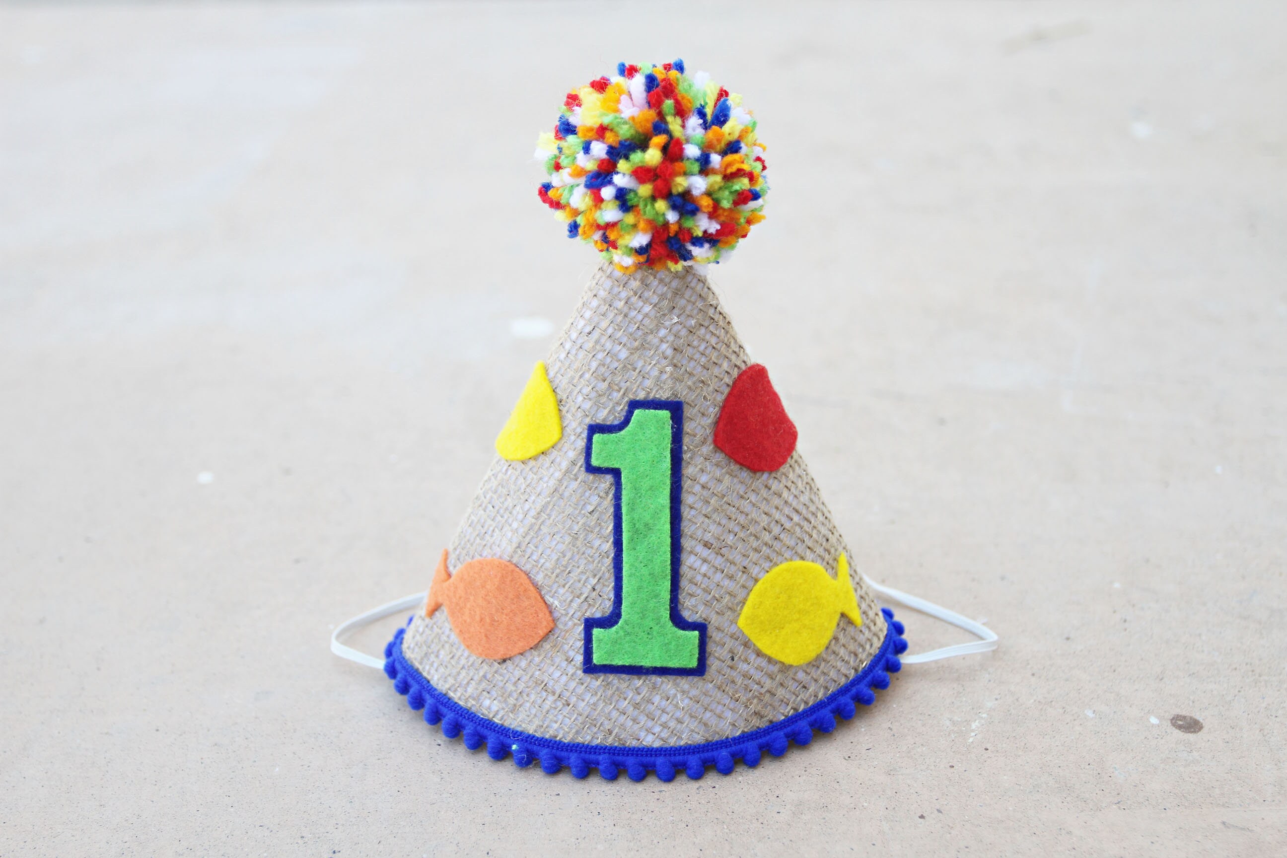 Boys 1st Birthday Gone Fishing Burlap Party Hat Fish First