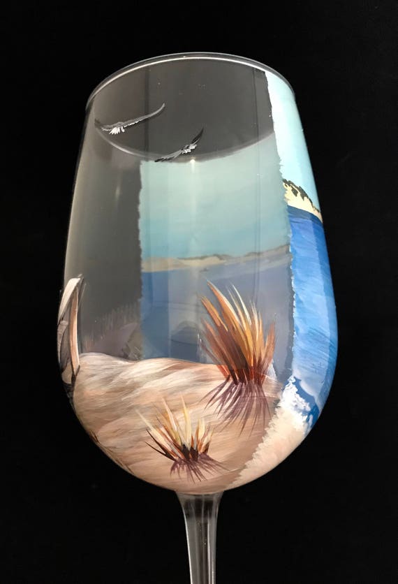 Wine Glass Hand Painted Beach Scene Nautical Adirondack Chair