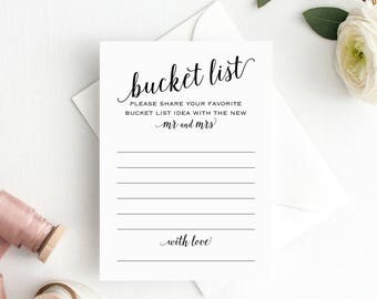 Bucket List Card, Bucket List Ideas, Wedding Advice Card, Wedding Advice, Wedding Printable, Mr and Mrs, PDF Instant Download, MM01-1