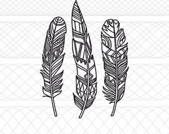 Aztec Tribal Print Feather Trio Bundle SVG, PNG, and STUDIO3 Cut File for Silhouette Cameo/Portrait and Cricut Explore Craft Cutters