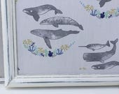 Tableau d'affichage aimanté recouvert de tissu baleine poisson dauphin pour mémos photos affichage organisation bureau décoration murale