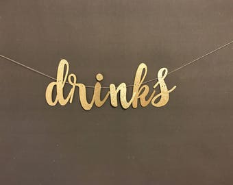 Drinks Banner, Reception Decorations, Bar Sign, Glitter Banners, Wedding Decorations