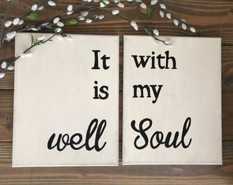 Two Piece 11" x14" Hand Painted Canvas "It is well with my Soul"; hymn; gallery wall; art; canvas; it is well with my soul