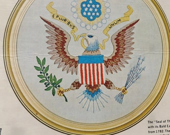 Seal of the United States Vintage Bucilla Creative Needlecraft No. 2644 Crewel Embroidery Kit with Decorator Frame 13" Round
