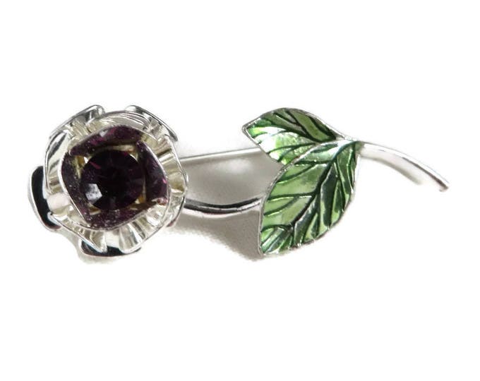 Amethyst Rhinestone Flower Pin, Vintage Silvertone Floral Brooch, Purple Flower Brooch, Perfect Gift