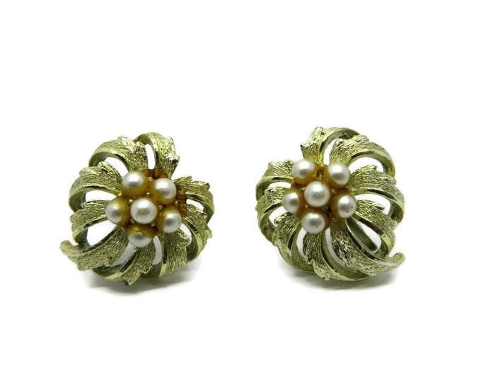 Coro Faux Pearl Earrings, Vintage Champagne Gold Screw Back Earrings, Bridal Jewelry, Gift for Her