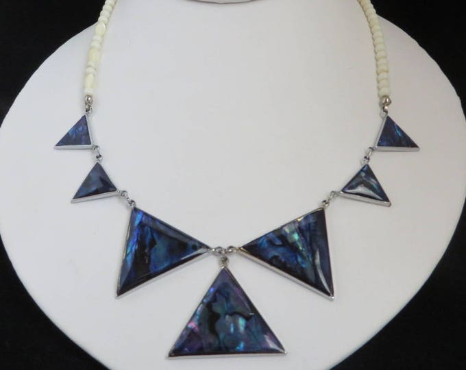 Vintage Paua Shell Necklace - Hawaiian Shell and Bead Necklace, Island Jewelry, Valentine Gift, Gift Boxed