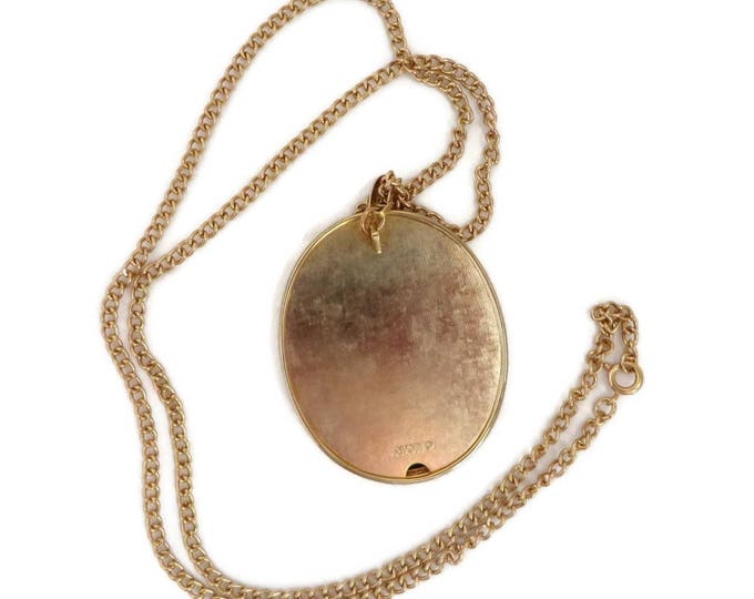 AVON Flower Pendant Necklace - Vintage 1980s Gold Tone Large Pendant Necklace, Gift for Her, Gift Boxed