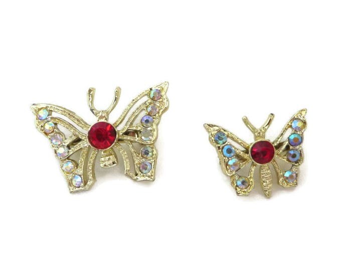 Butterfly Scatter Pins, Vintage AB Rhinestone Gold Tone Butterfly Brooches