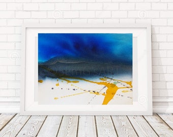 Blue night - Original watercolor art, signed