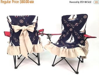 Final Sale Nautical Slip Cover, Sitting on the Dock or on a Yacht, Adorable Camping Chair, GCC-168