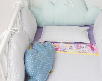 Clouds crib bumper. Baby cushions. Crib accesories.