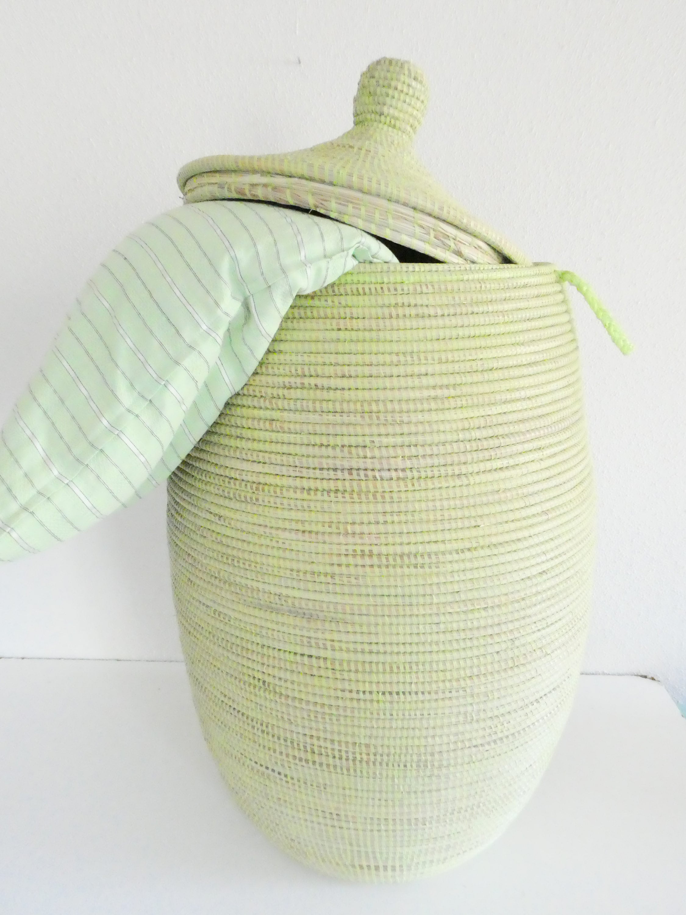 African Laundry Basket Mint Green Moss Green Lidded Hamper