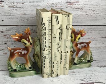Vintage Deer, Deer Bookends, Animal BookEnds, Vintage Bookends, Japanese Deer, Deer Figurines, 1950s decor, 1950s, Vintage Bambi, Woodland