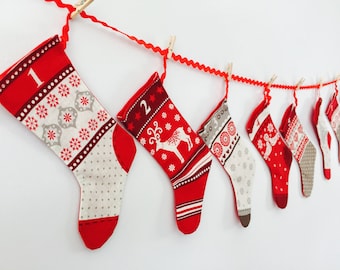 Scandi stocking advent Calendar, Kids advent calendar, Bunting advent calendar, Christmas advent calendar, Reusable advent calendar, Advent