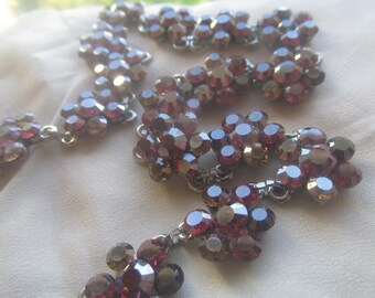 STUNNING Vintage Mirror Glass Necklace. ( Vauxhall Glass ) FRENCH Floral Flower Necklace. Silver Tone Belle Paris Adjustable