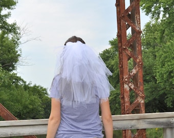 Bridal Shower Party Veil, Bachelorette Veil, Wedding Veil, White Tulle Veil With Bow, Hen Party Veil, 1st Communion Veil, Flower Girl Veil