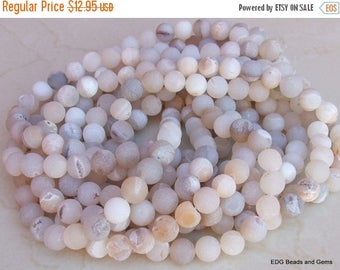 Round Natural Agate Druzy Beads - Matte Finish - Druzy Bead Strands - 12mm - 15 inch Strand