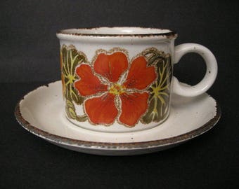 5 Sets of 1970's Midwinter Stonehenge "Nasturtium" Cups & Saucers ~ Made in England