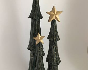 Set of 3 Vintage Carved Wooden Christmas Trees