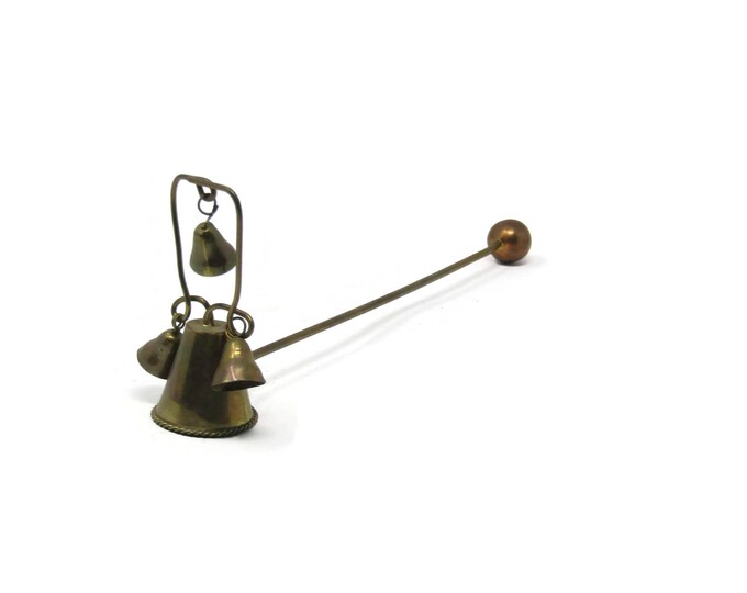 Antique Brass Candle Snuffer - Christmas Candle Snuffer with Bells - Flame Extinguisher Long Handled - Candle Accessory - Brass Home Decor