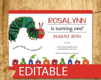 Very Hungry Caterpillar Birthday Invitation | Instant Download Invite | Editable PDF | 5x7" A7