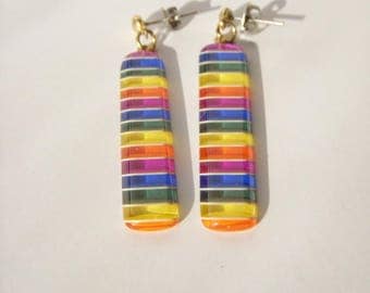 Vintage Funky Rainbow Layer Dangle Pierced Earrings 80s retro style