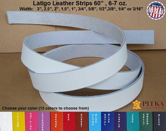 Leather Straps - White Leather Strap - Latigo Designer Leather Strips 60 inches 6-7 oz (2.4-2.8 mm) - Leather Straps for Craft, Belts,DIY